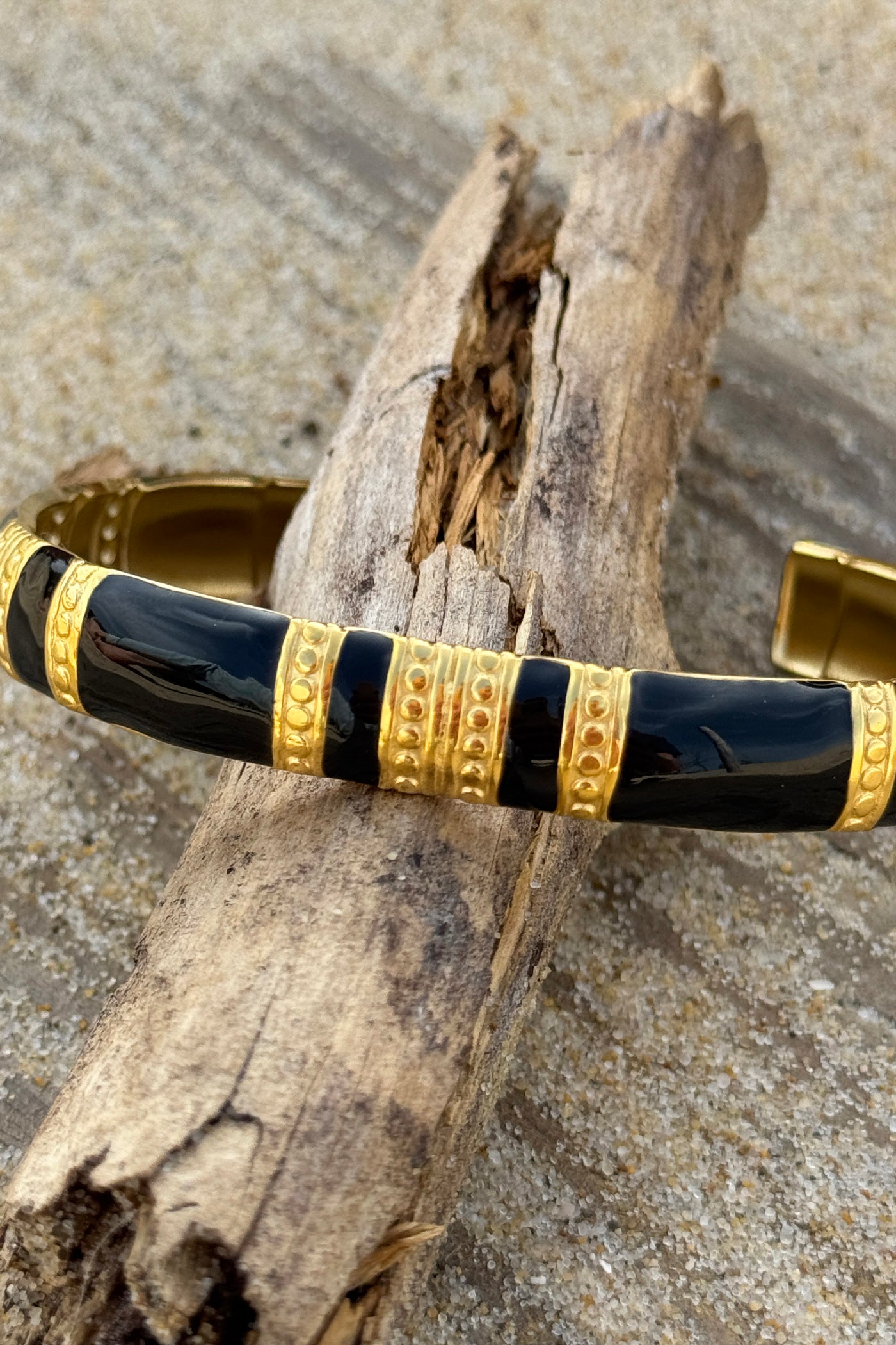 Black and Golden Enamel Cuff Bracelet