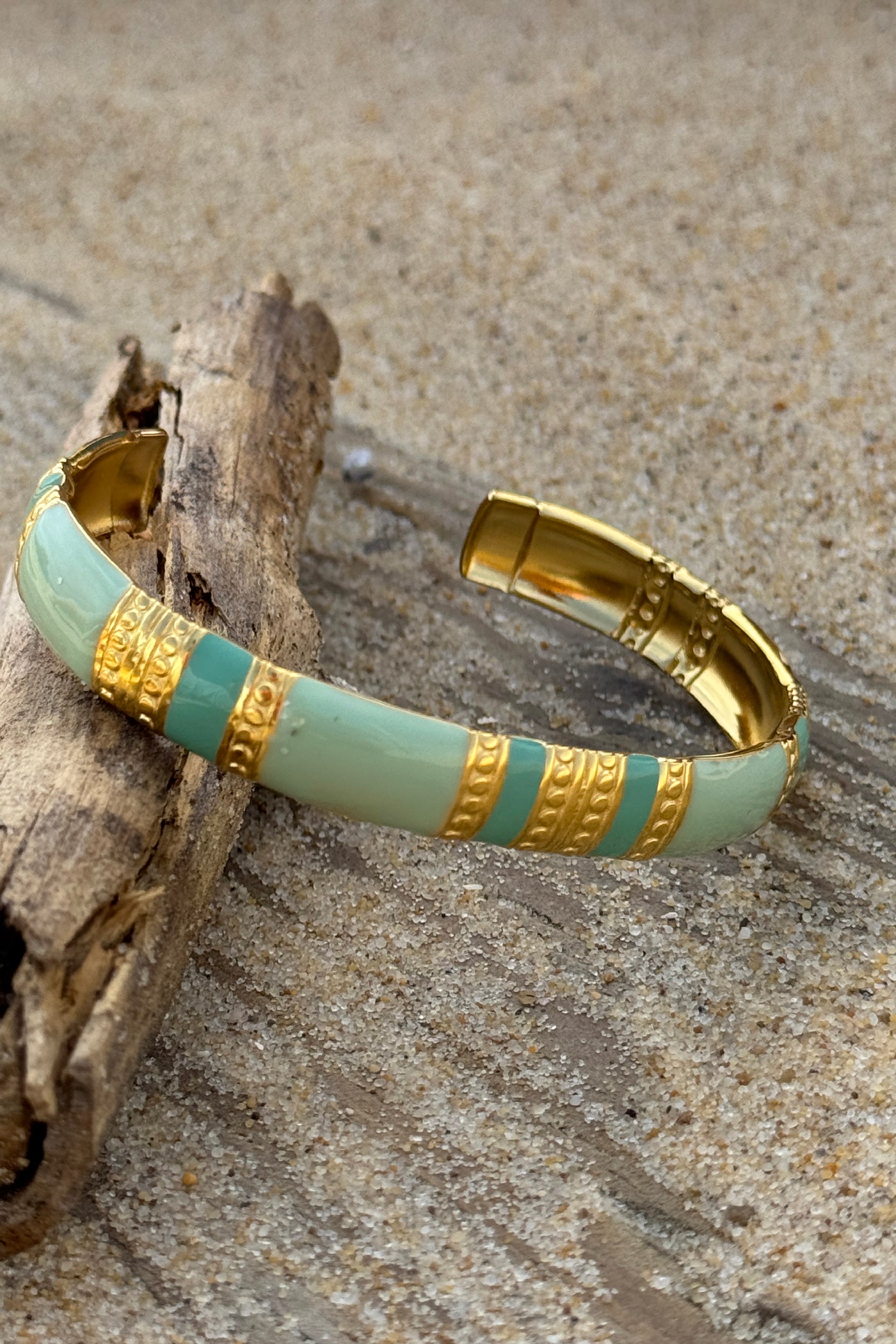 Jonc ouvert doré détails turquoise