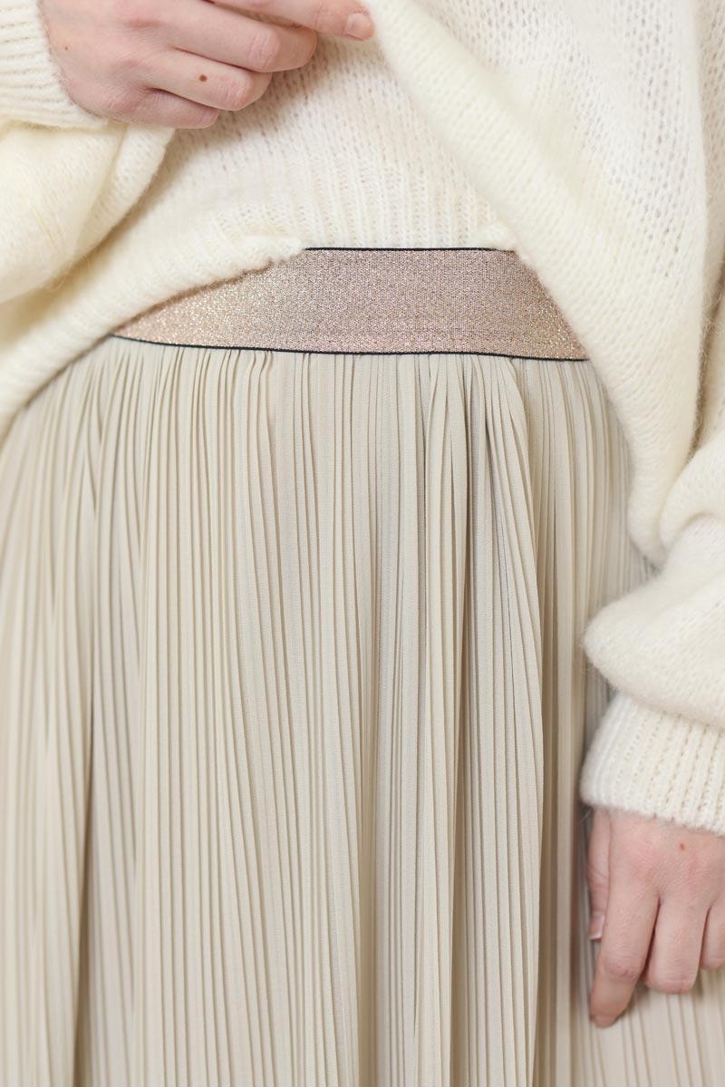 Jupe creme plissee ceinture brillante g012 (1)