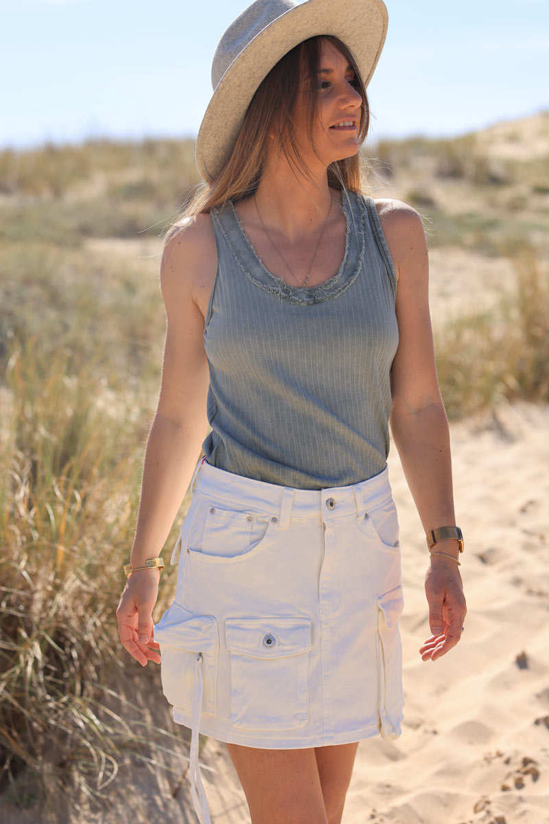 Off-white cargo denim skirt with zipper