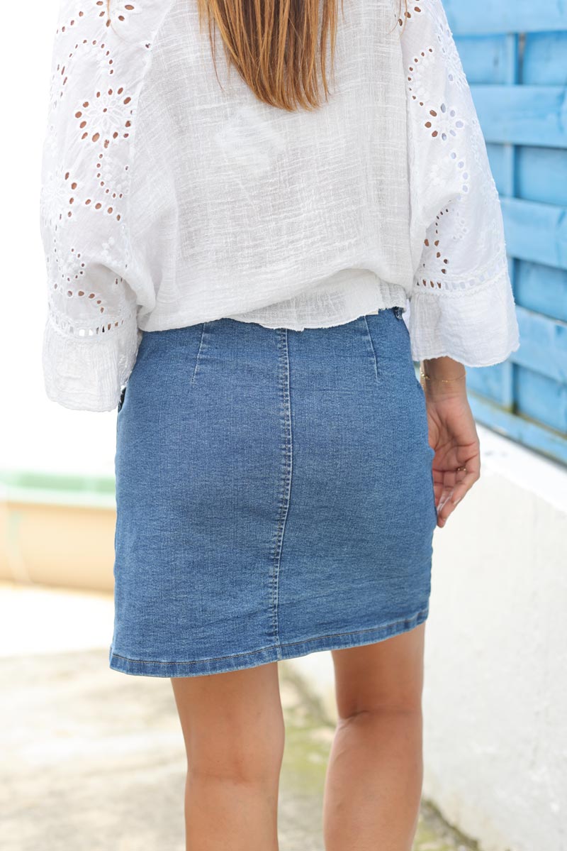 Jupe en jean coupe trapeze 2 poches boutons ecaille G082 (1)