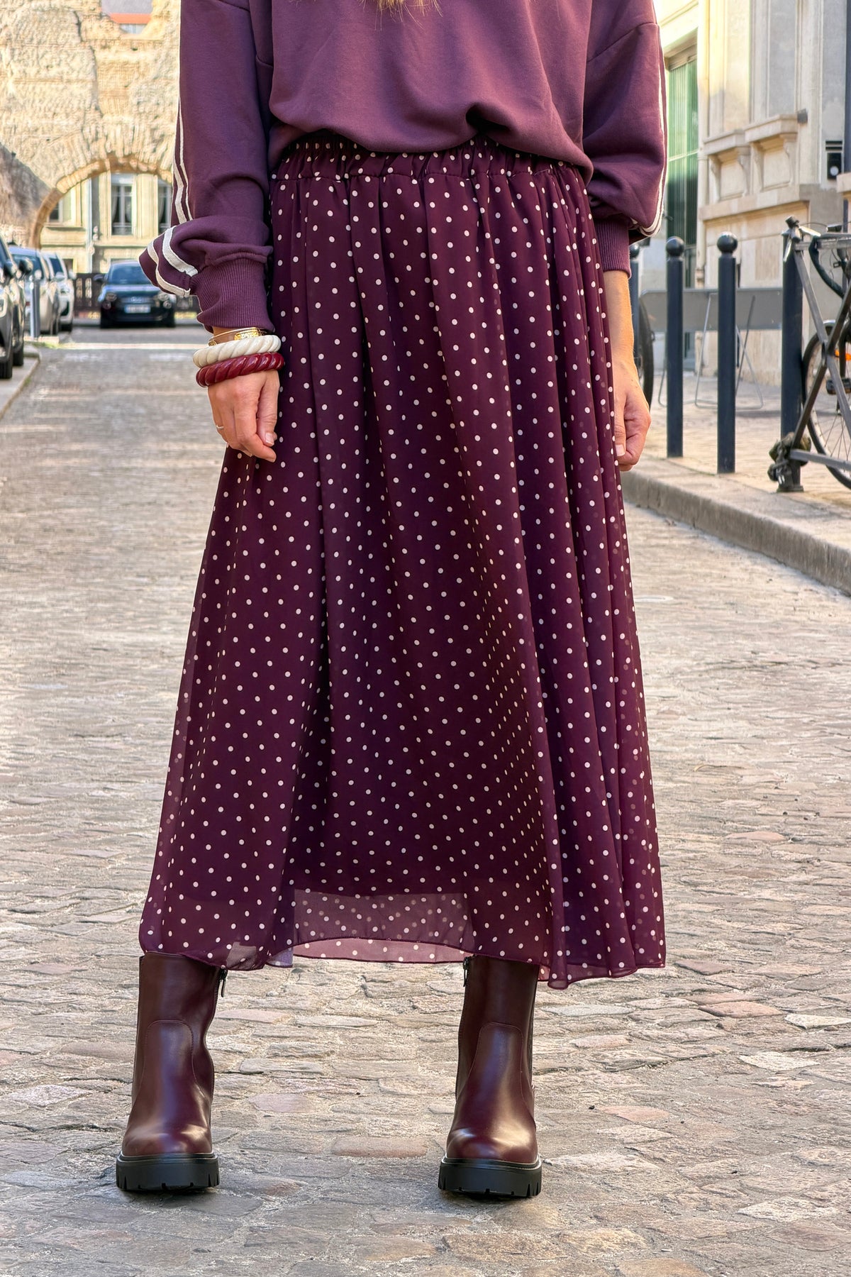 Aubergine Polka Dot Pull-On Skirt