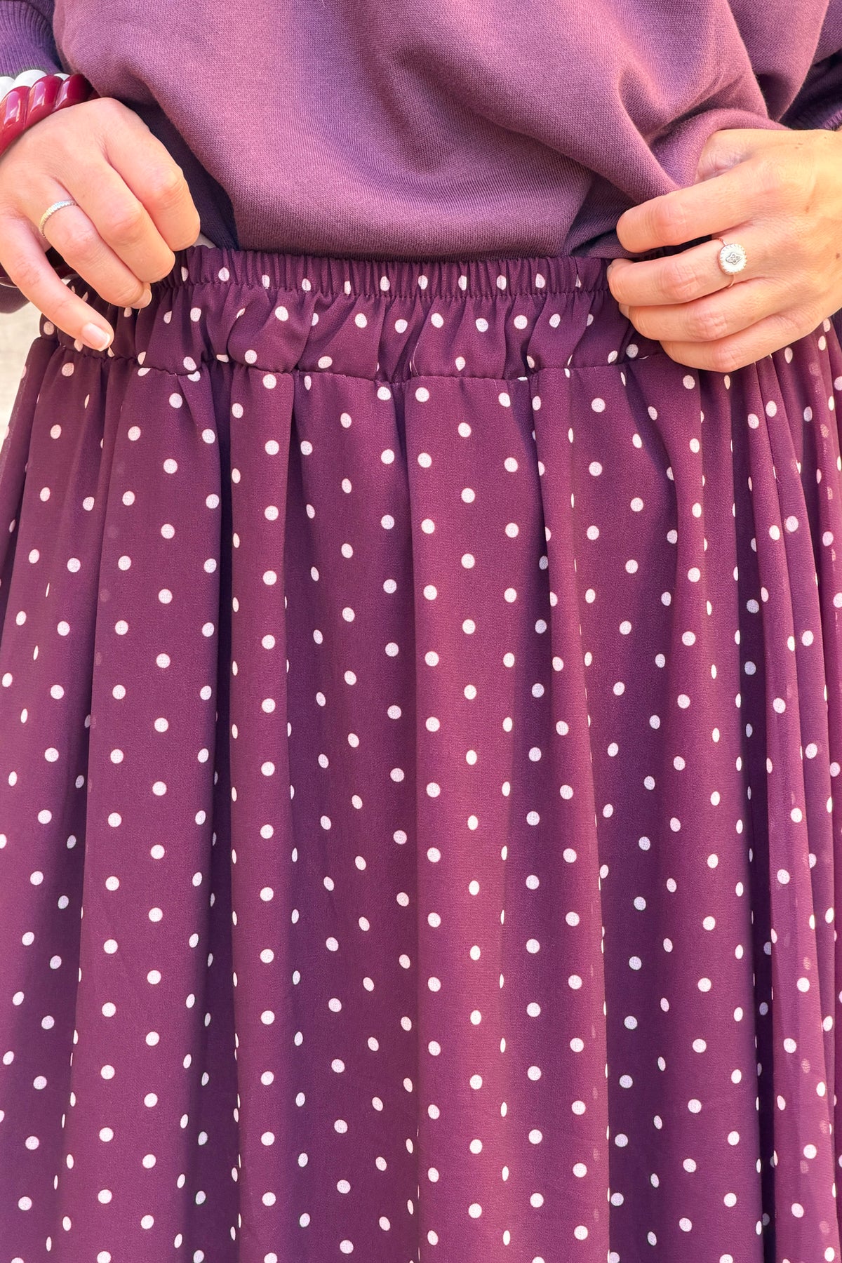 Aubergine Polka Dot Pull-On Skirt
