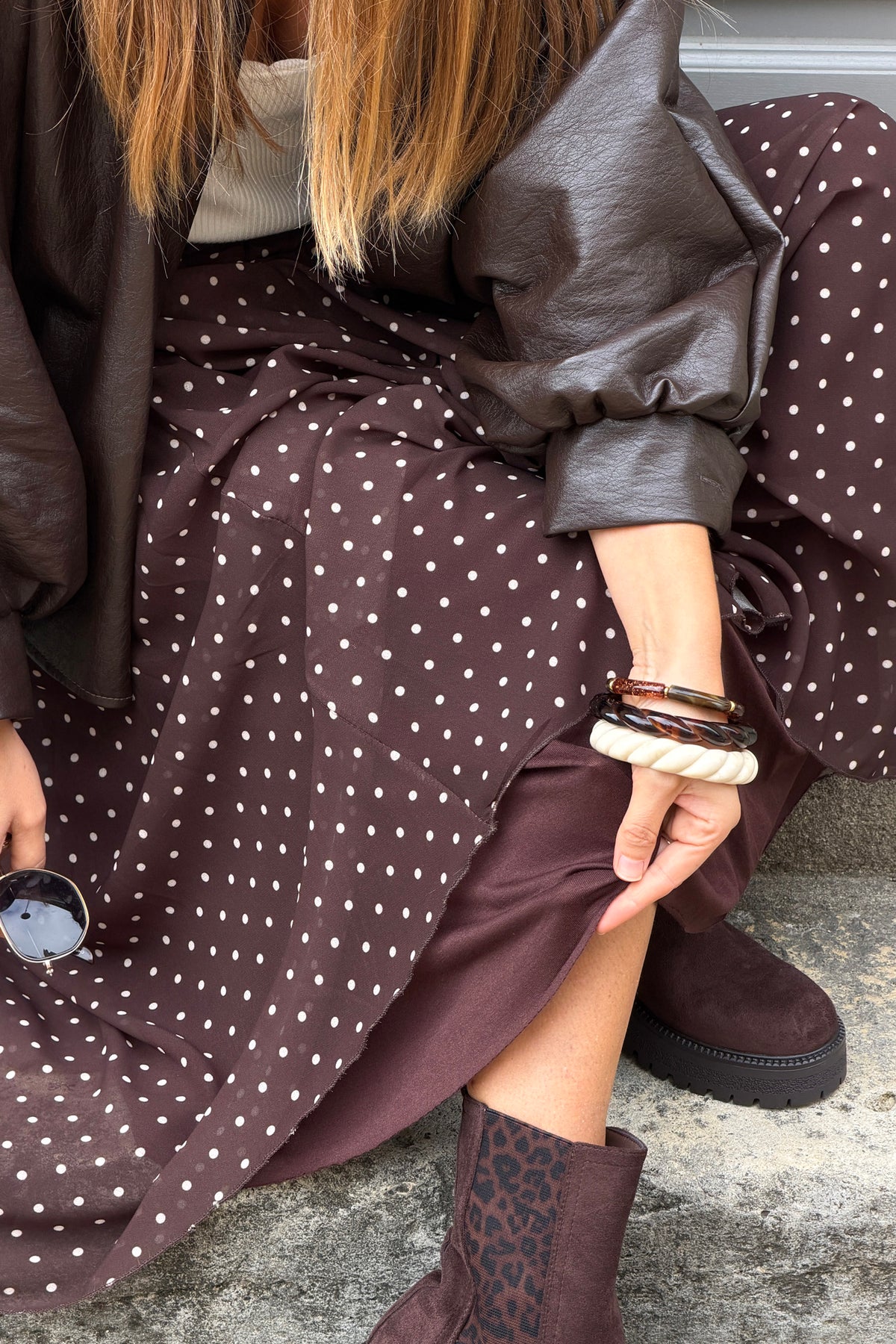 Brown Chocolate Polka Dot Pull-On Skirt