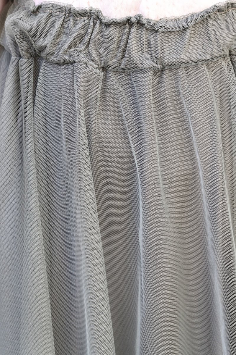 Jupe kaki en tulle doublée ceinture élastique