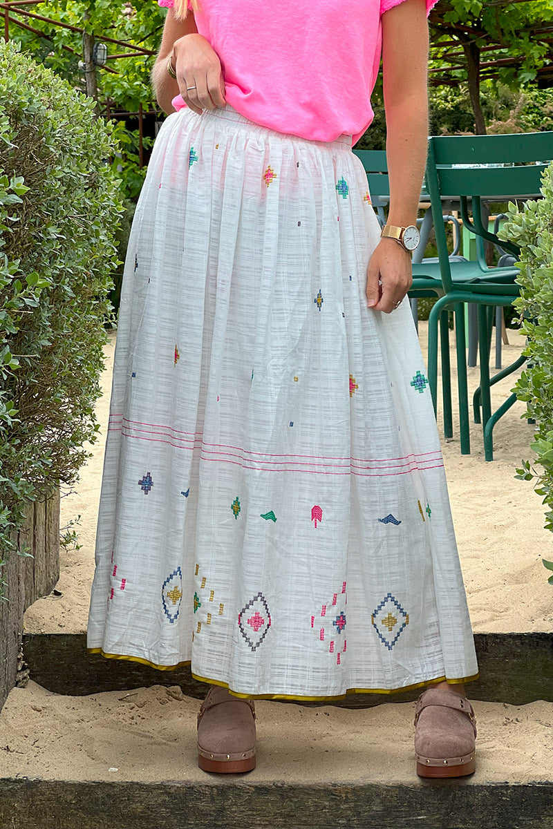 White Gauze Western Maxi Skirt