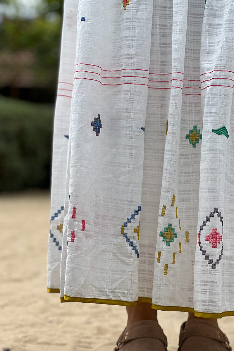 White Gauze Western Maxi Skirt