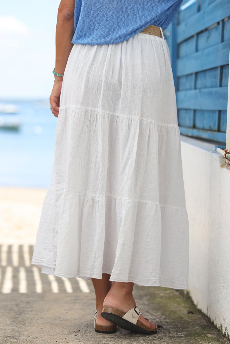 Jupe longue chinee en coton blanc G159 (1)