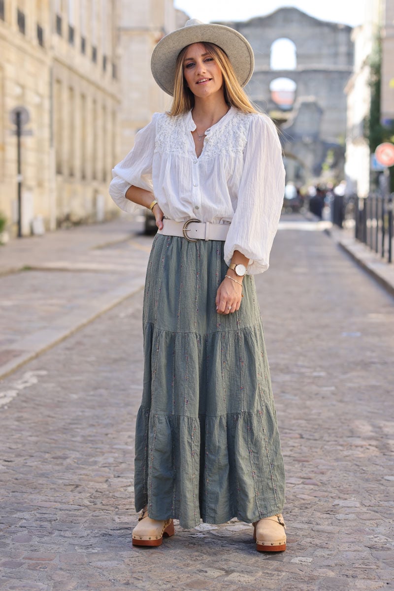 Khaki flowy skirt hotsell