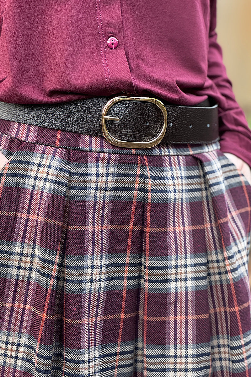 Jupe longue en flanelle imprimé carreaux écossais prune