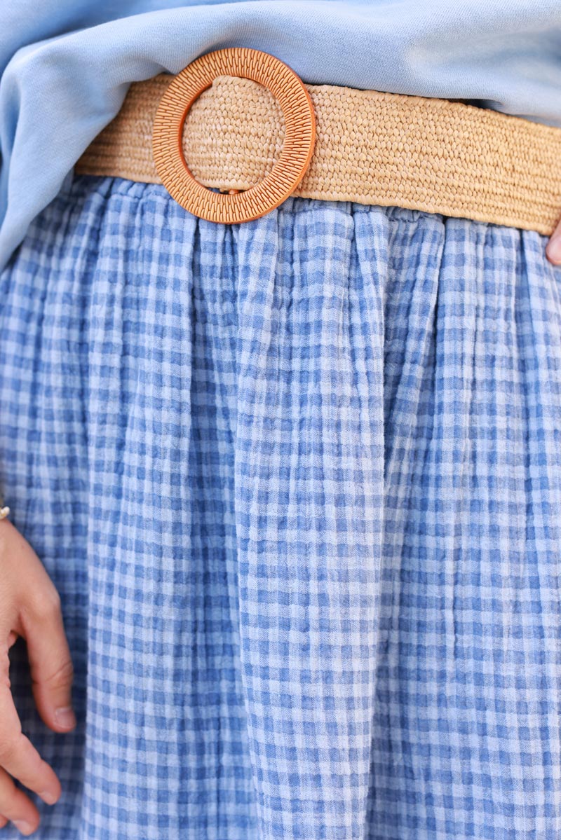 Blue Gingham Tiered Prairie Skirt