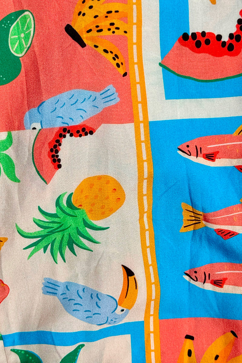 Coral Tropical Block Button-Front Skirt