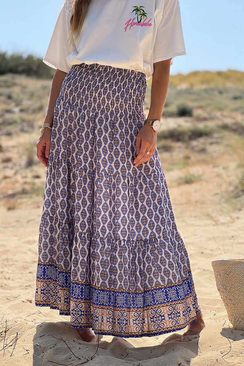 Jupe Courte Princess Polly Taille 4 - Paysanne, Imprimé Marron/bleu, Mousseline Boho