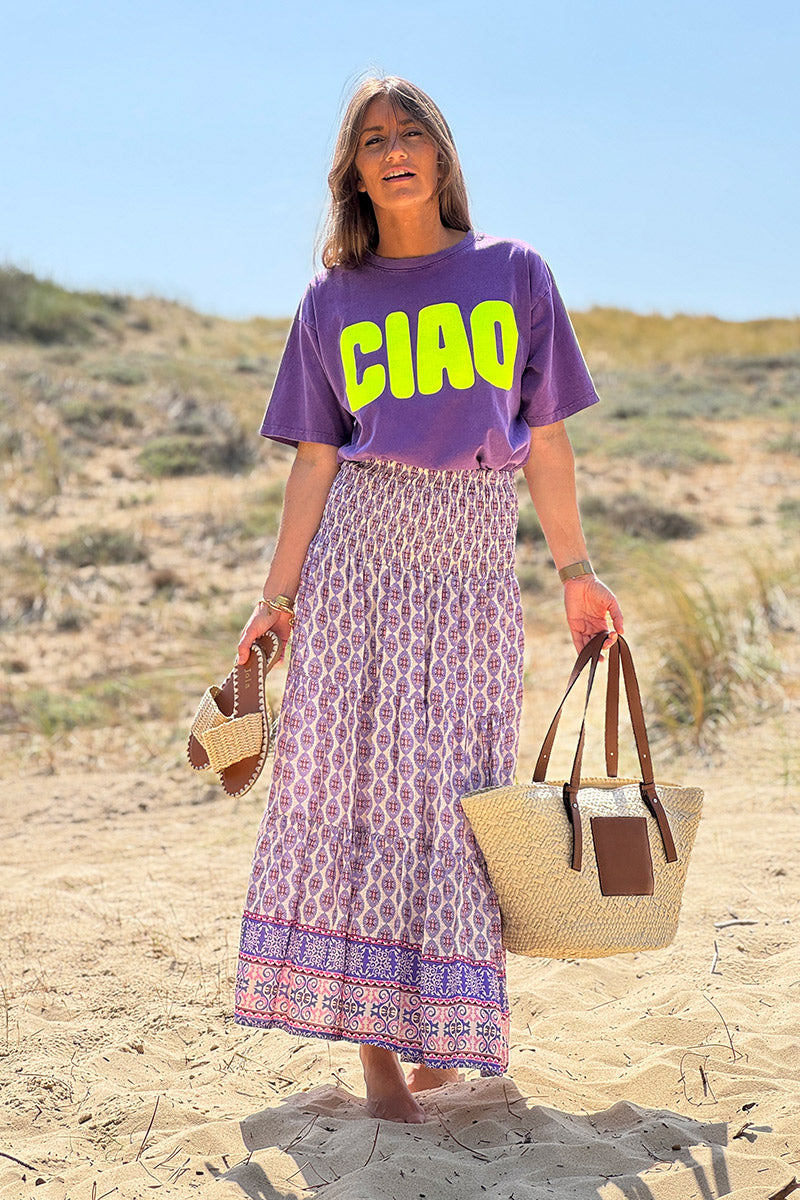 Purple Batik Print Boho Skirt