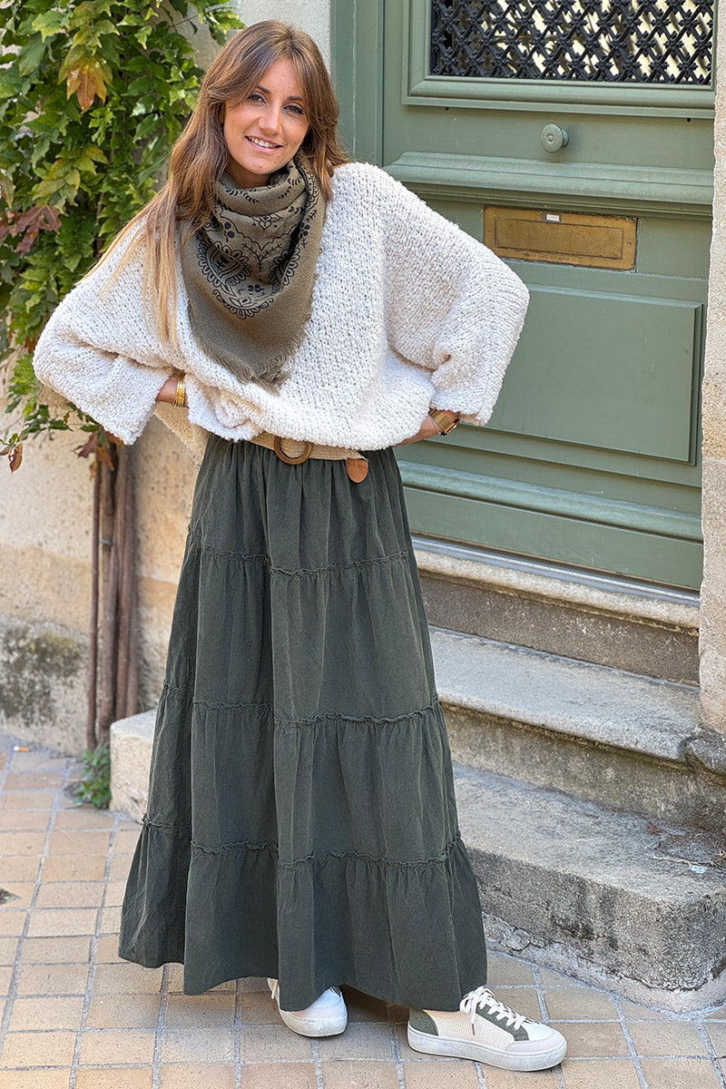 Olive Tiered Corduroy Skirt
