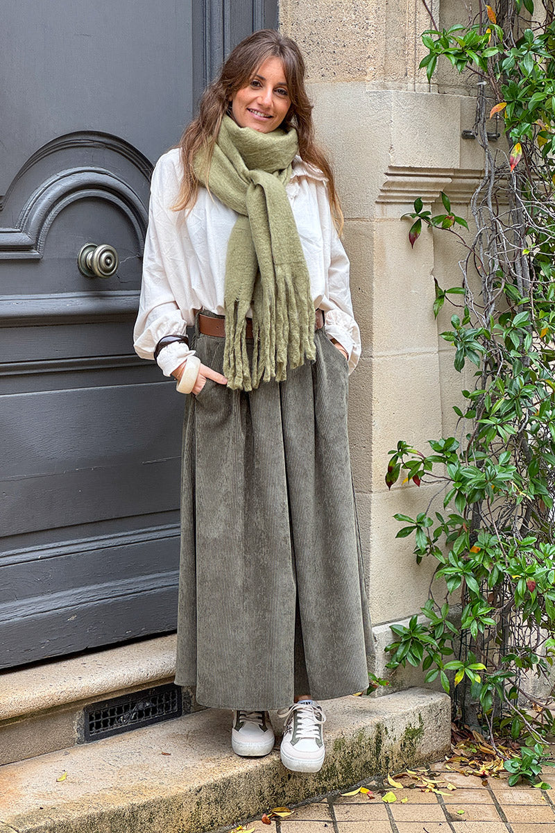 Olive Belted Corduroy Skirt