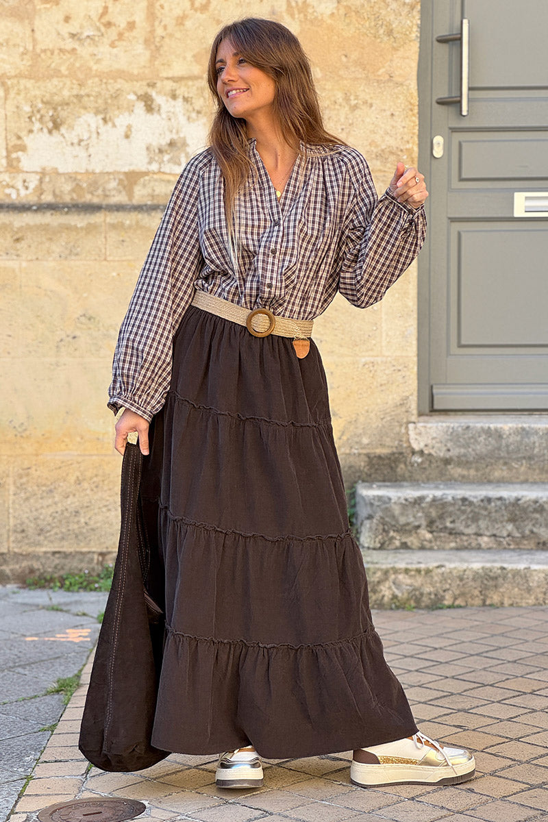 Brown Chocolate Tiered Corduroy Skirt