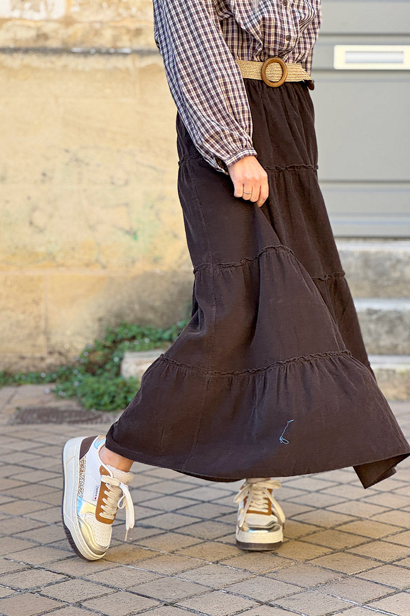 Brown Chocolate Tiered Corduroy Skirt