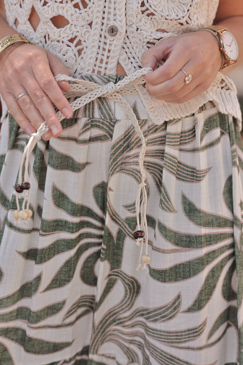 Olive Tropical Foliage Maxi Skirt