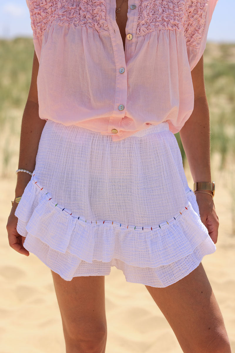 White layered frill cotton skort with colored threads