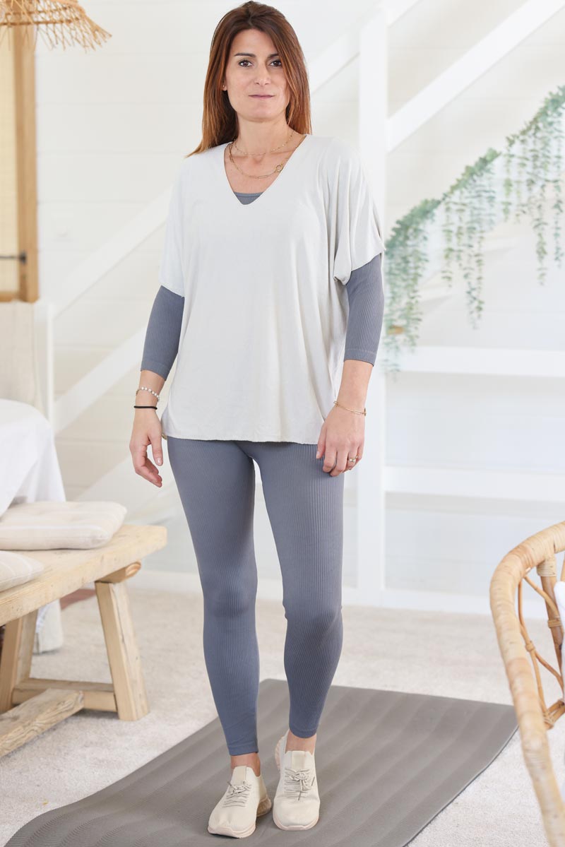 Legging de sport gris cotele extra stretch et confort h028 (1)