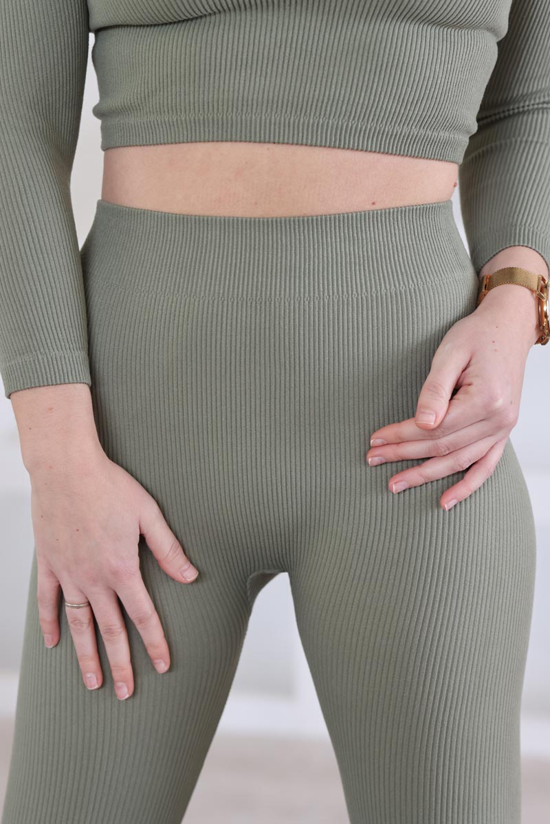 Legging de sport kaki cotele extra stretch et confort h028 (1)