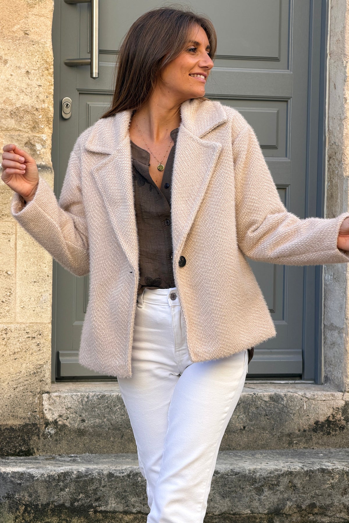 Cream Woven Peacoat