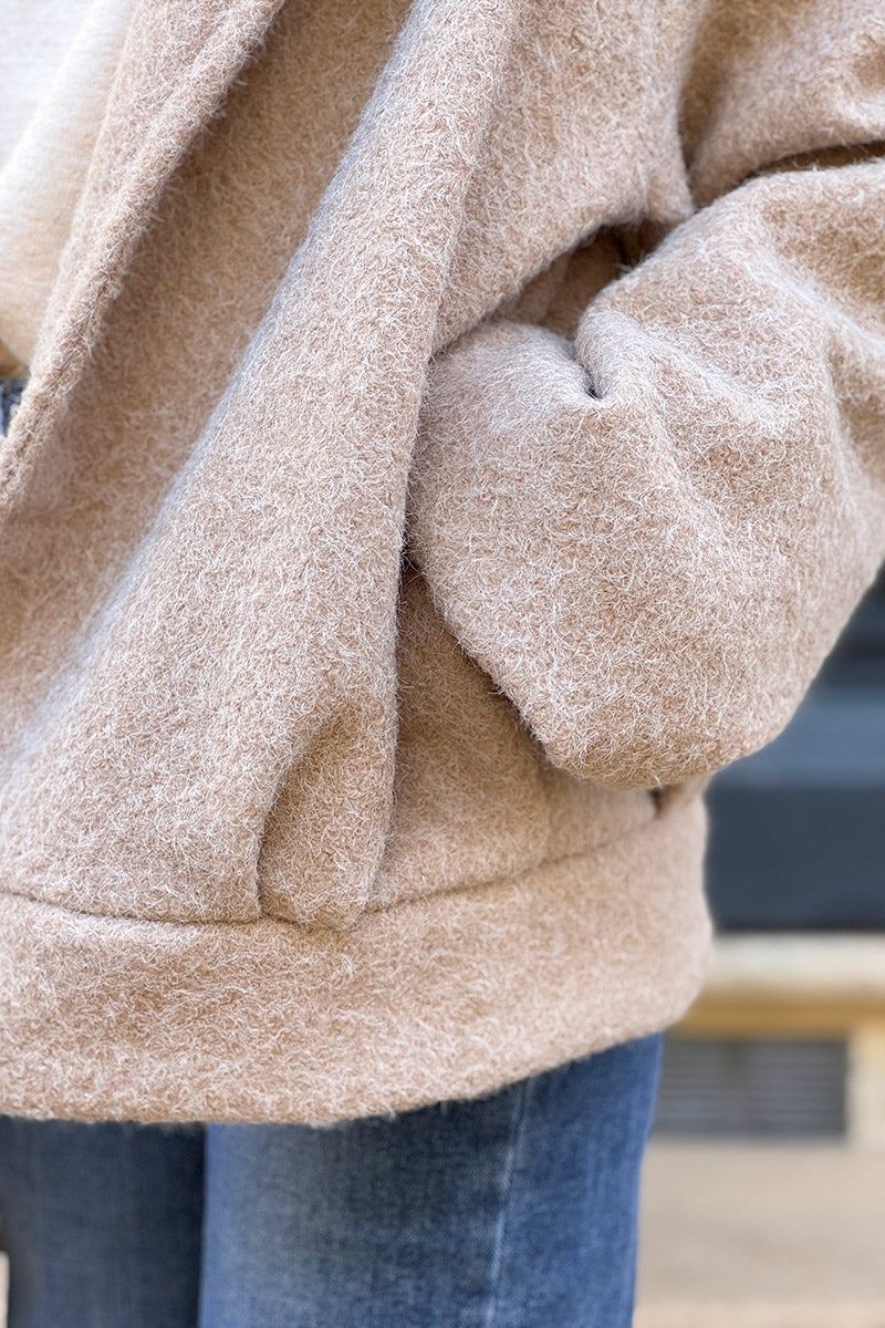 Beige Fuzzy Knit Casual Coat