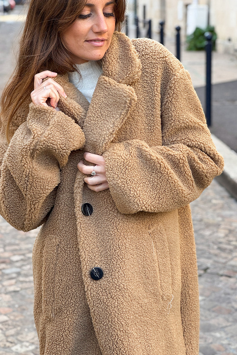 Latte Notched Collar Sherpa Coat