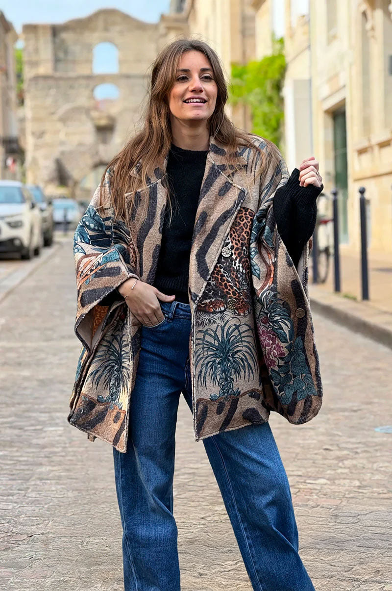 Tiger Print Shearling Capelet