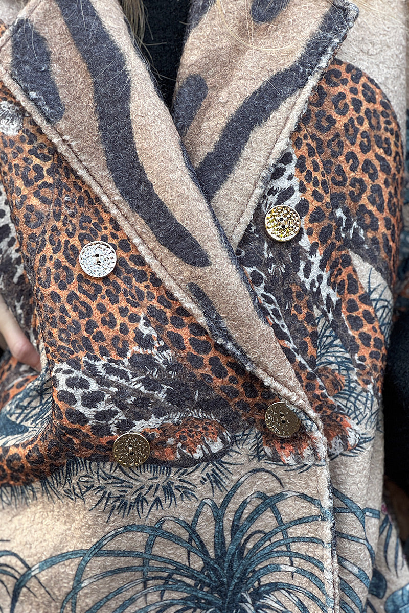 Tiger Print Shearling Capelet