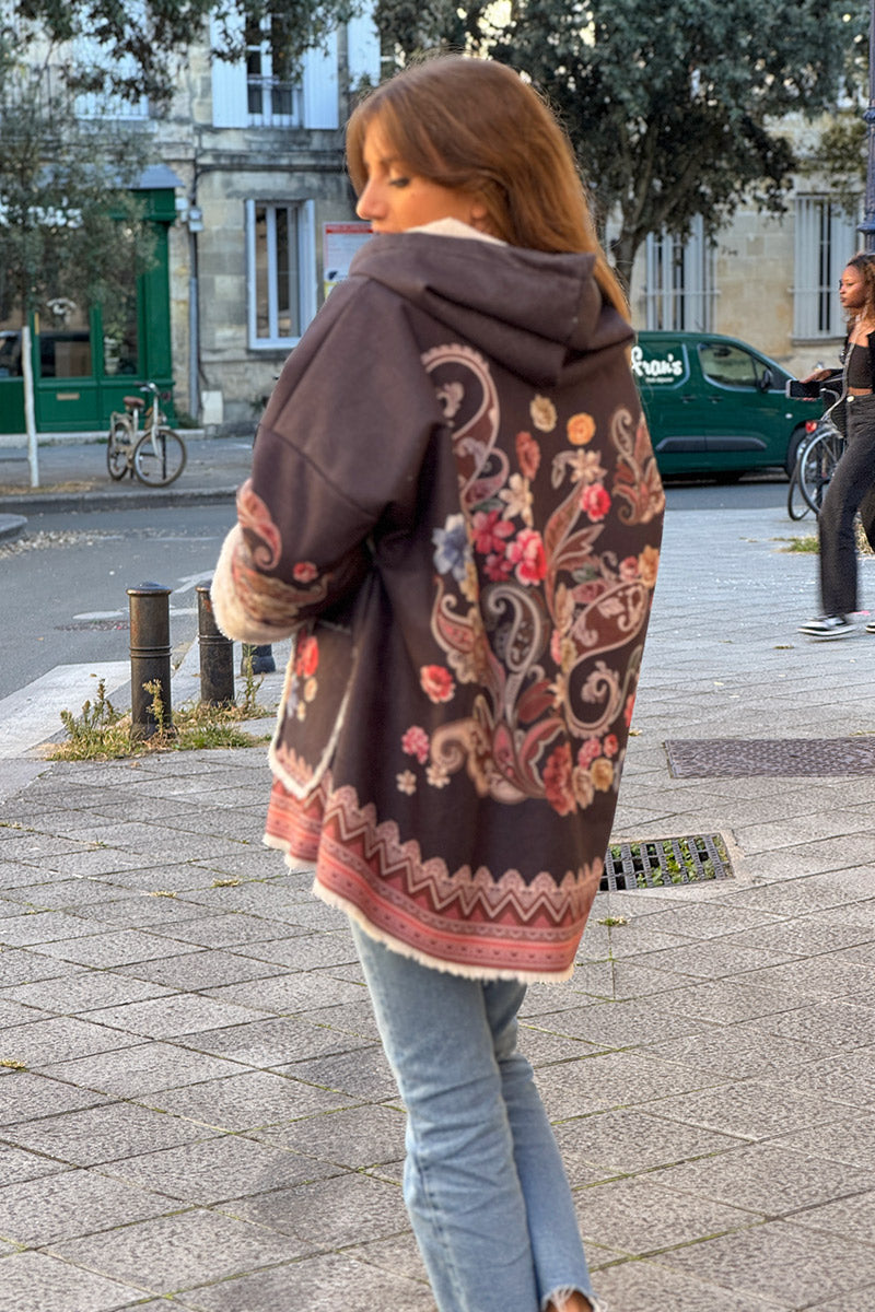 Gray Boho Paisley Hooded Jacket