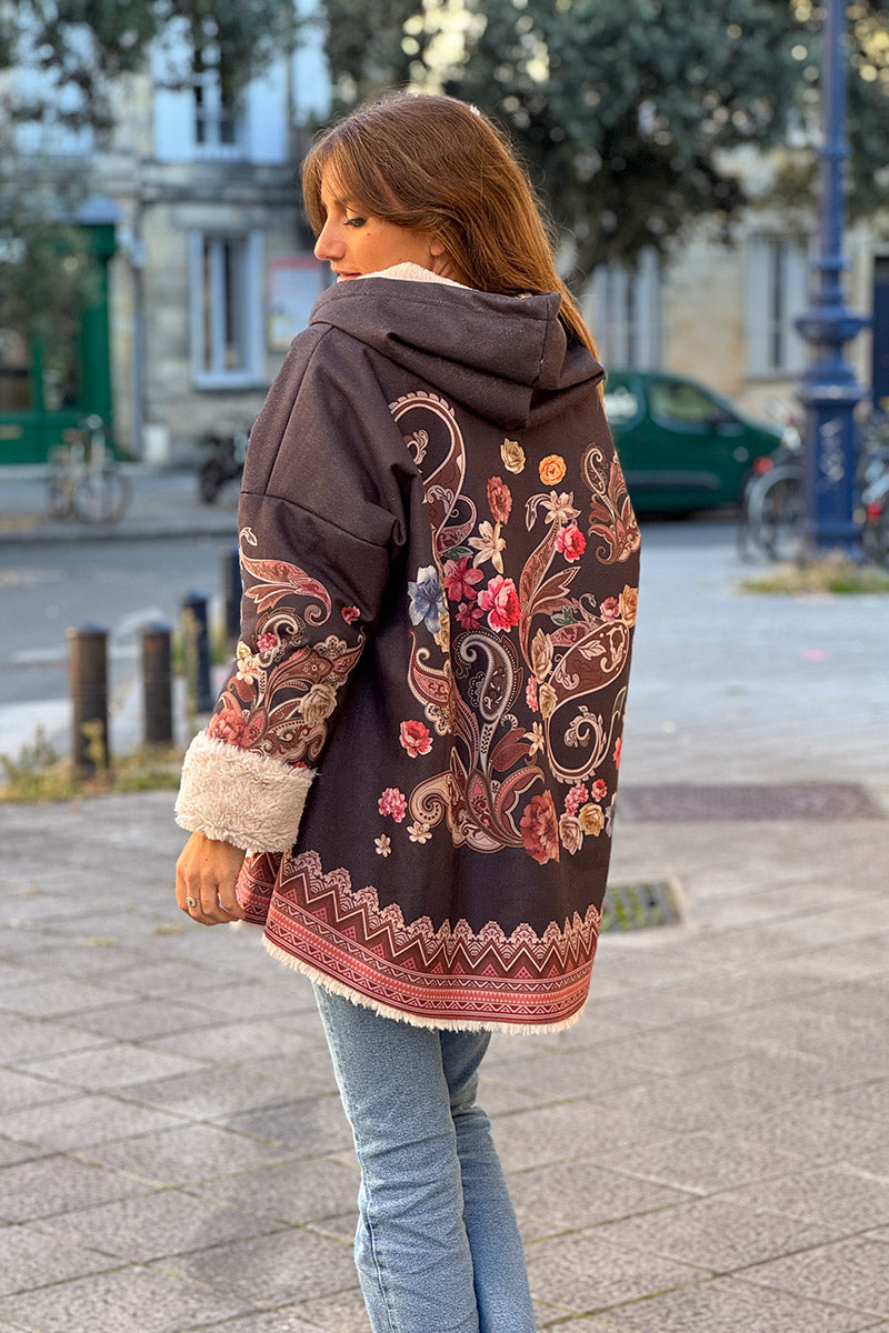 Gray Boho Paisley Hooded Jacket