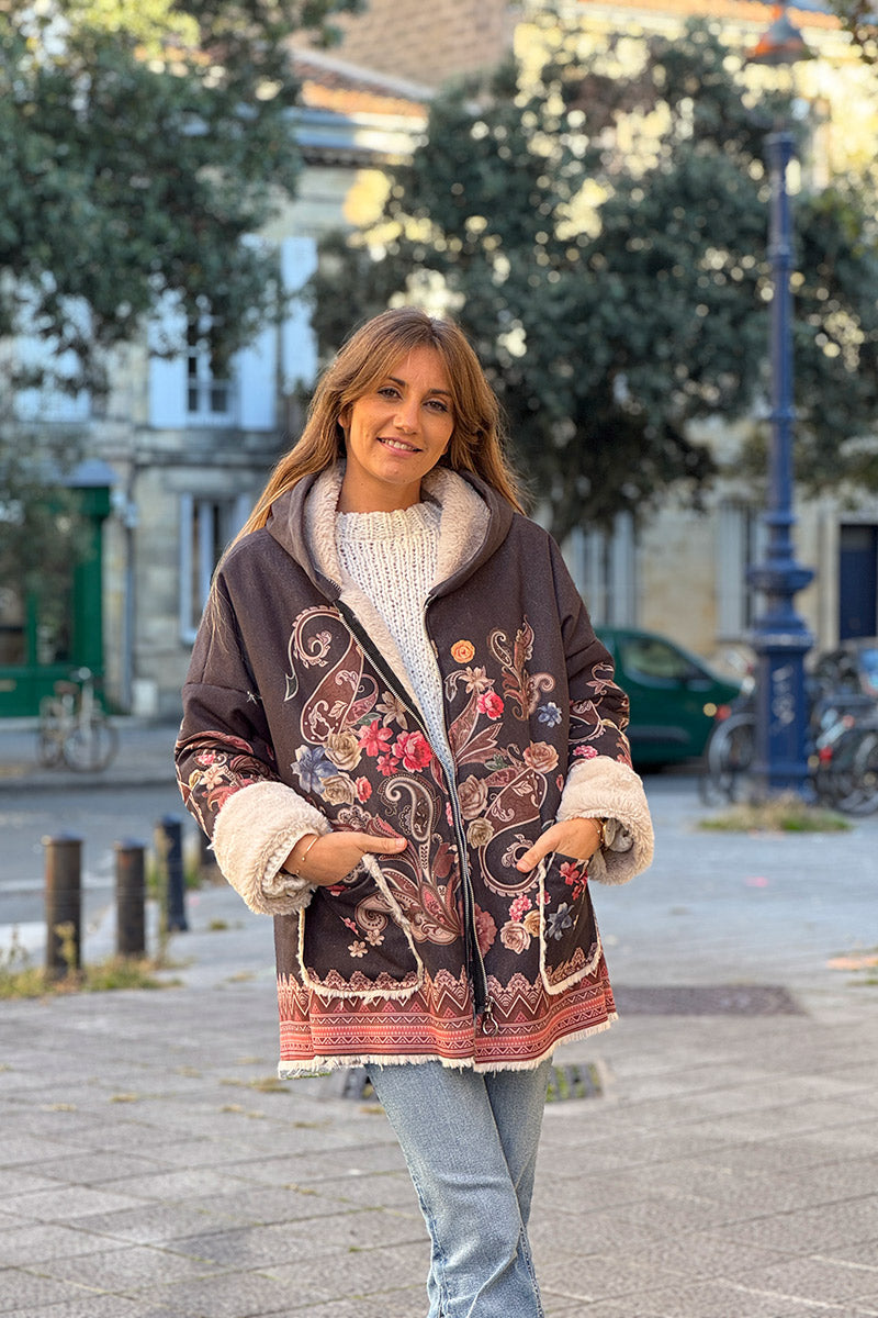Gray Boho Paisley Hooded Jacket