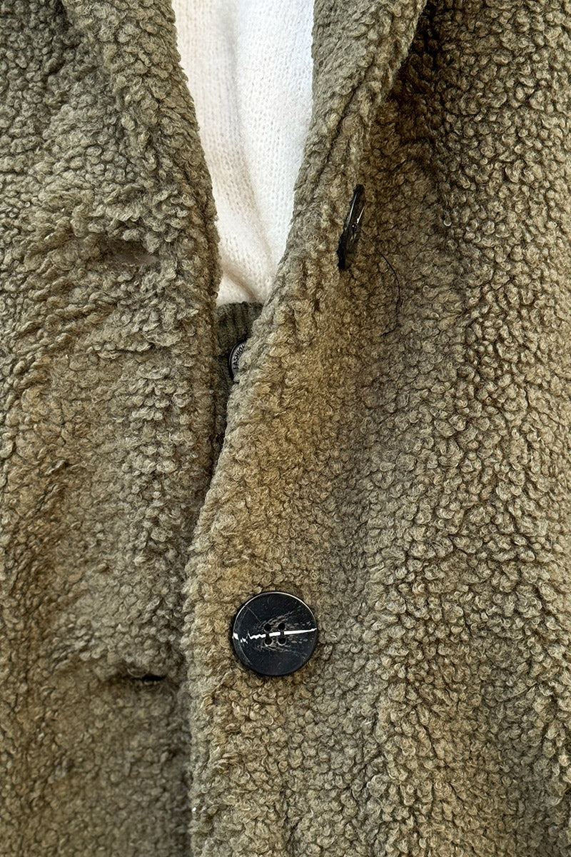 Olive Notched Collar Sherpa Coat