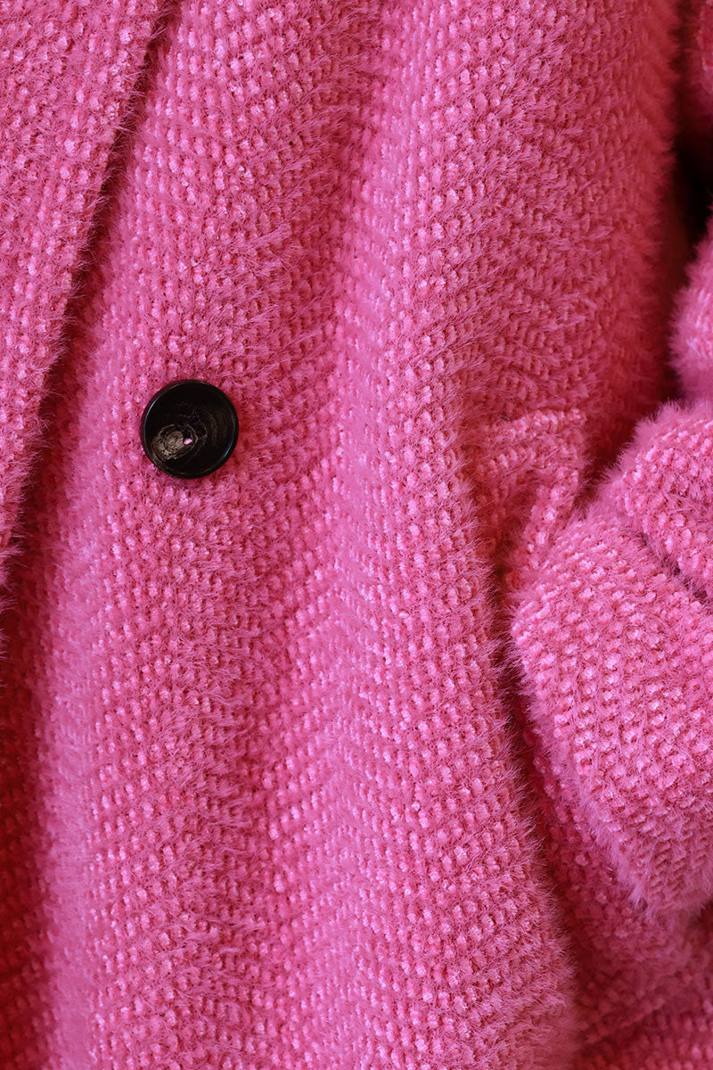 Manteau long fuchsia doublé maille chenille boutons écaille et poches