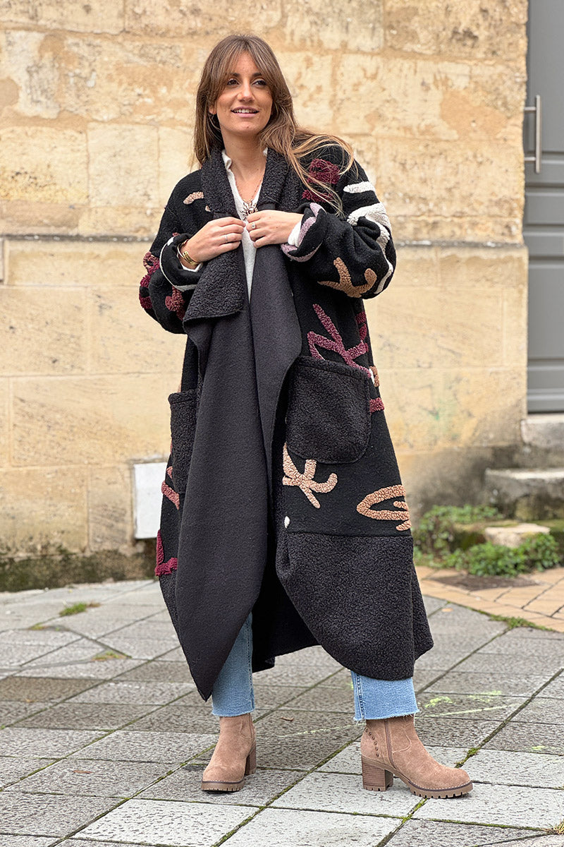 Black Designer Fleece Duster