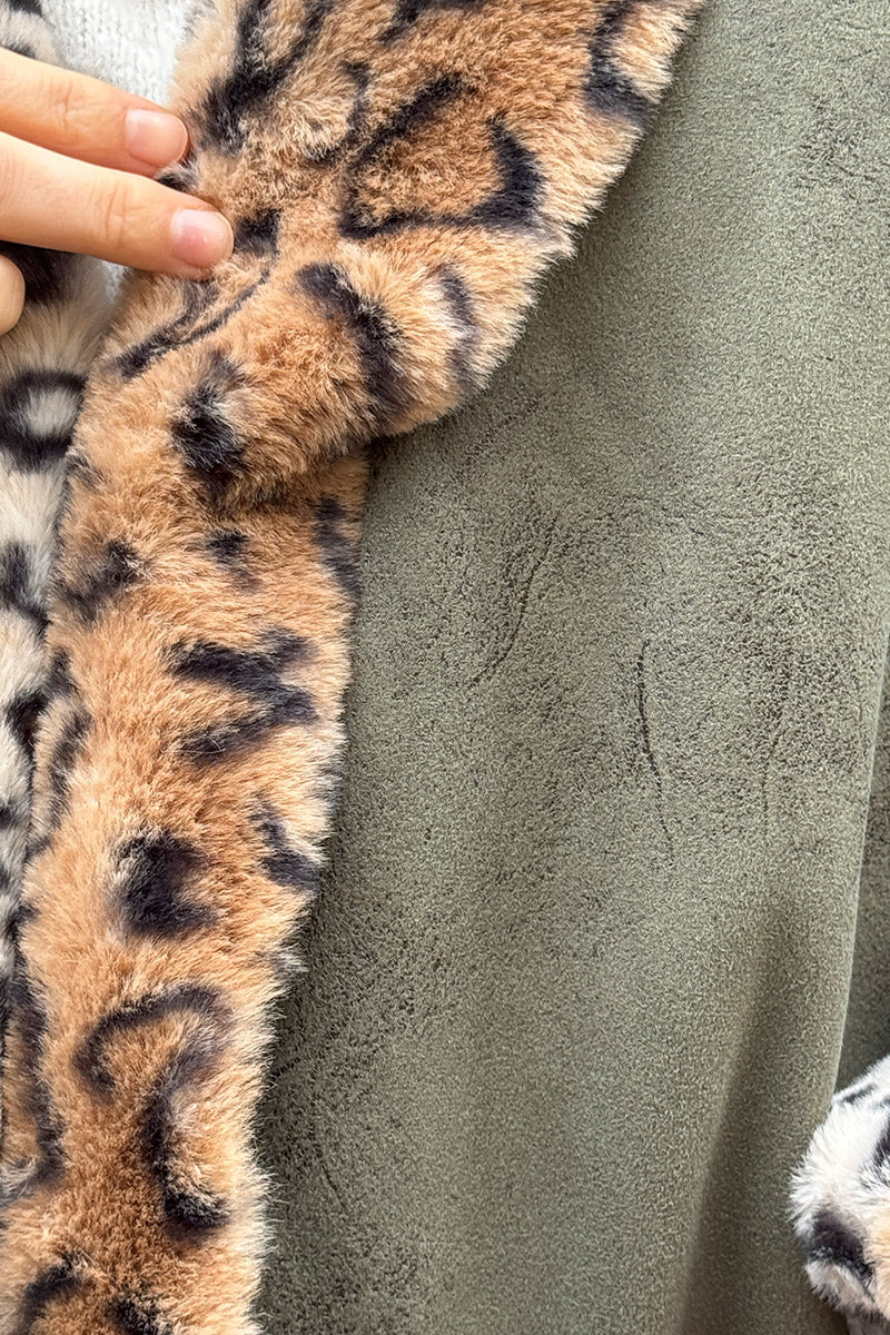 Olive Leopard Reversible Faux Fur Coat