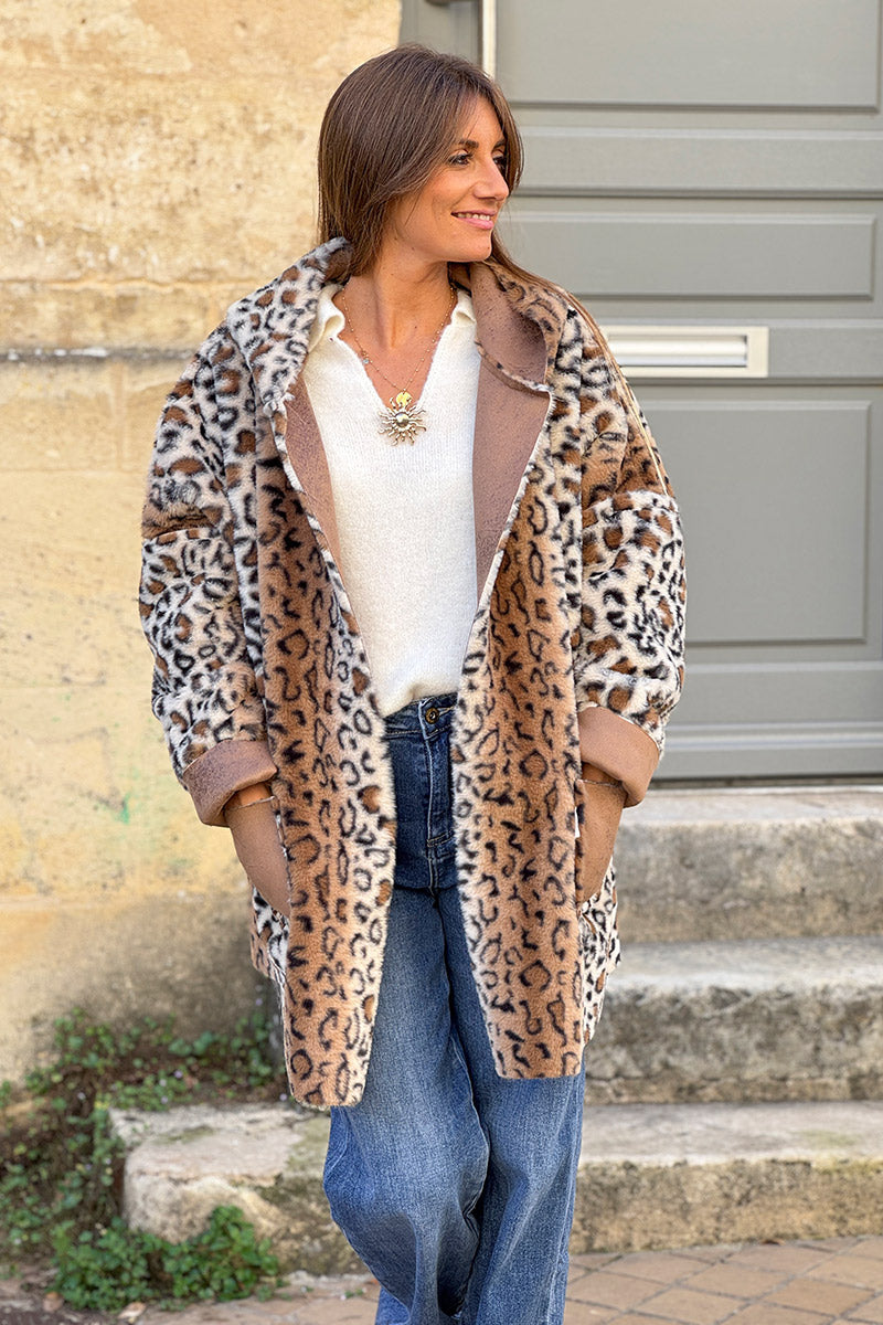 Leopard Reversible Faux Fur Coat