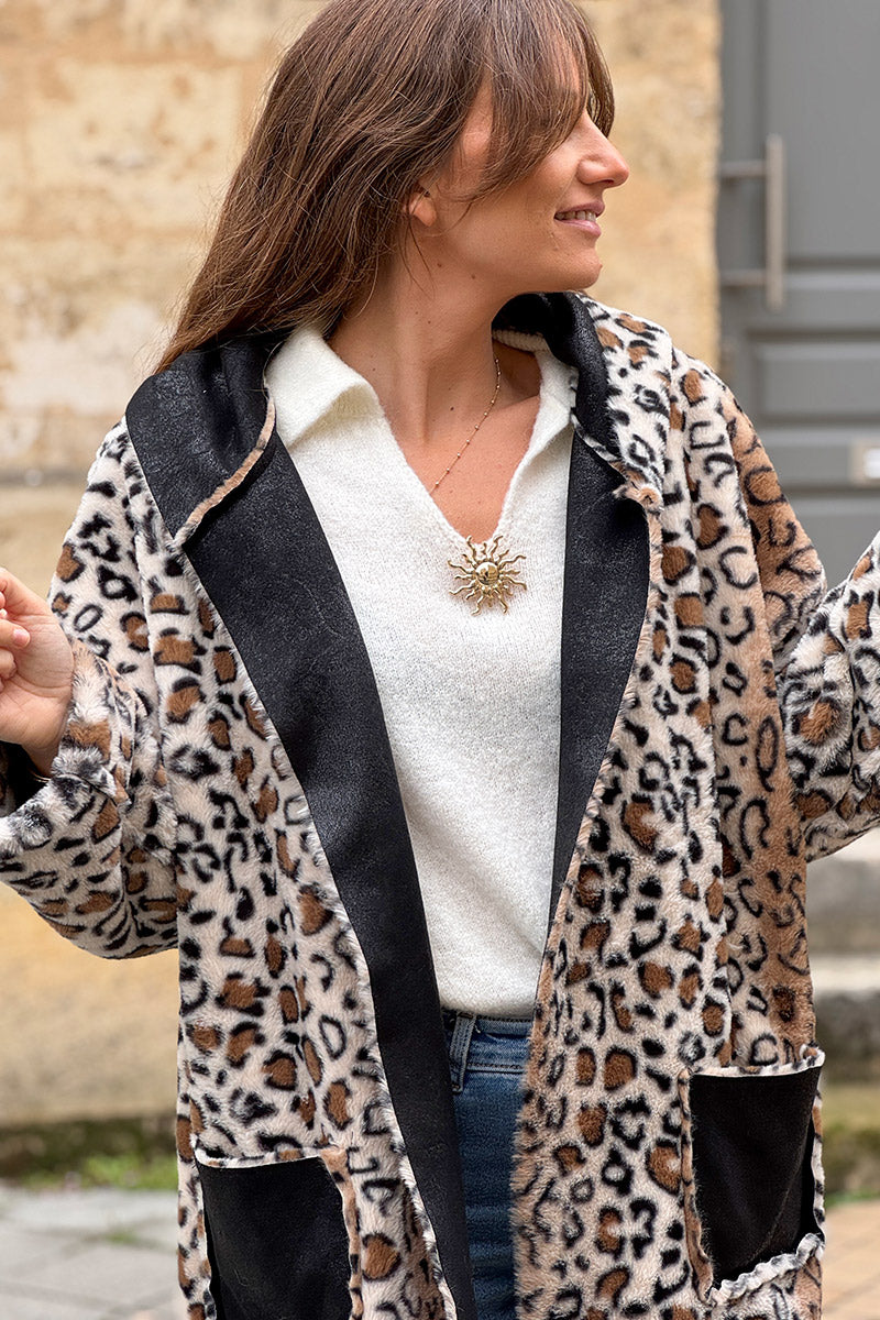 Black Leopard Reversible Faux Fur Coat