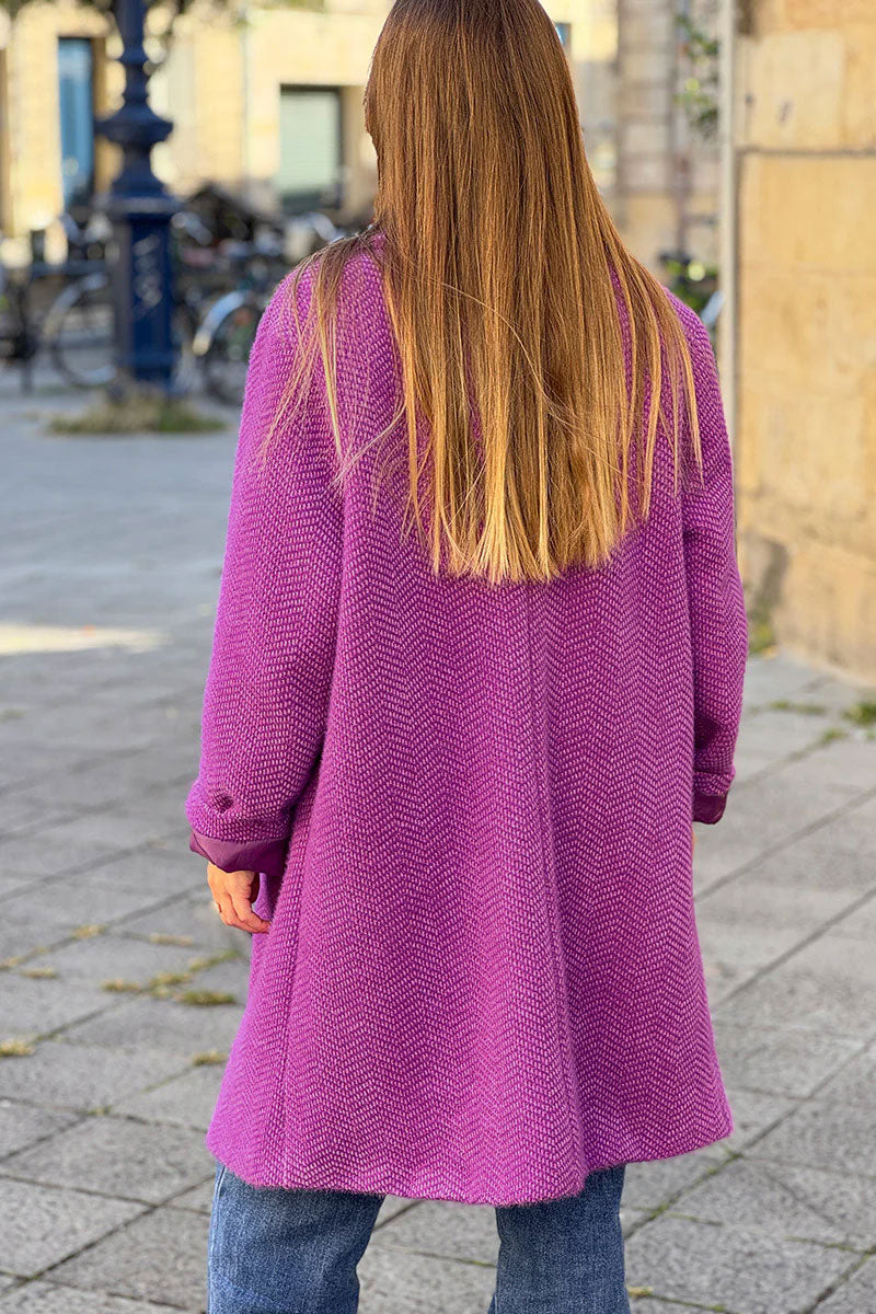 Manteau violet long et doux en maille chenille