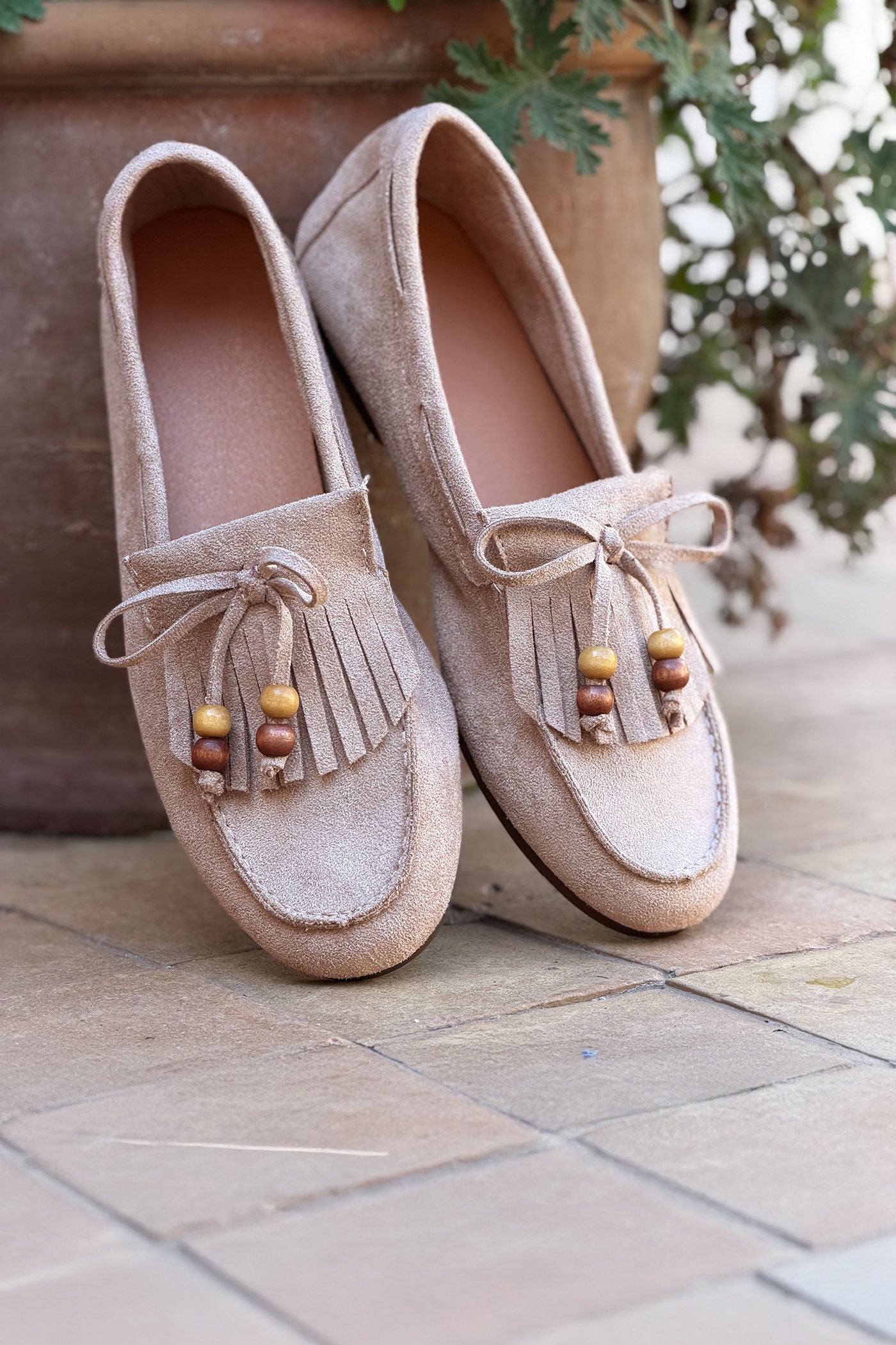 Beige Suede Moccasins