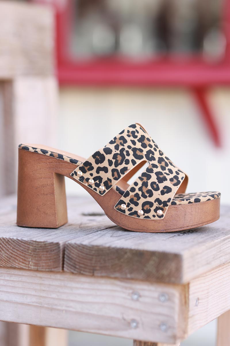 Leopard Print Peep-Toe Platform Clogs