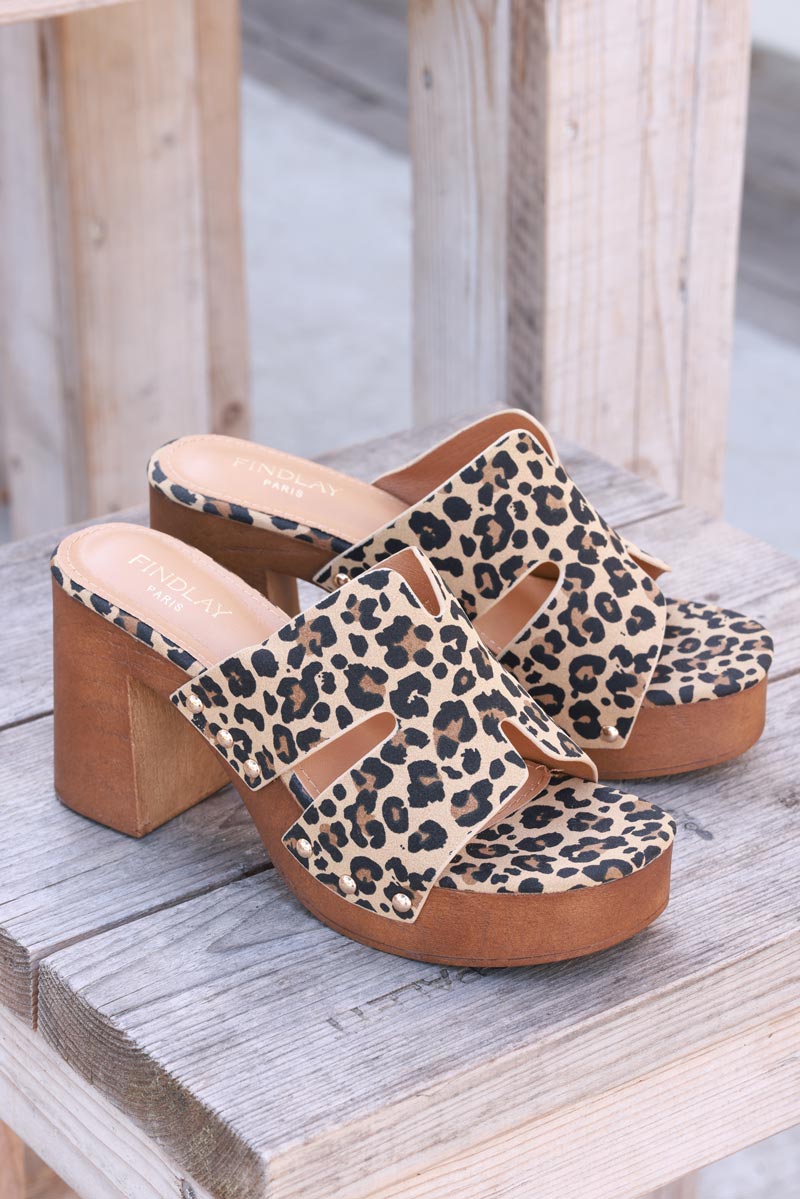 Leopard Print Peep-Toe Platform Clogs