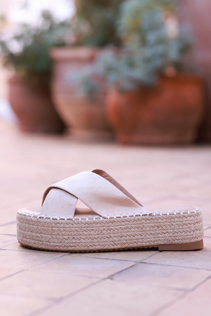 Beige X-Band Sueded Mules