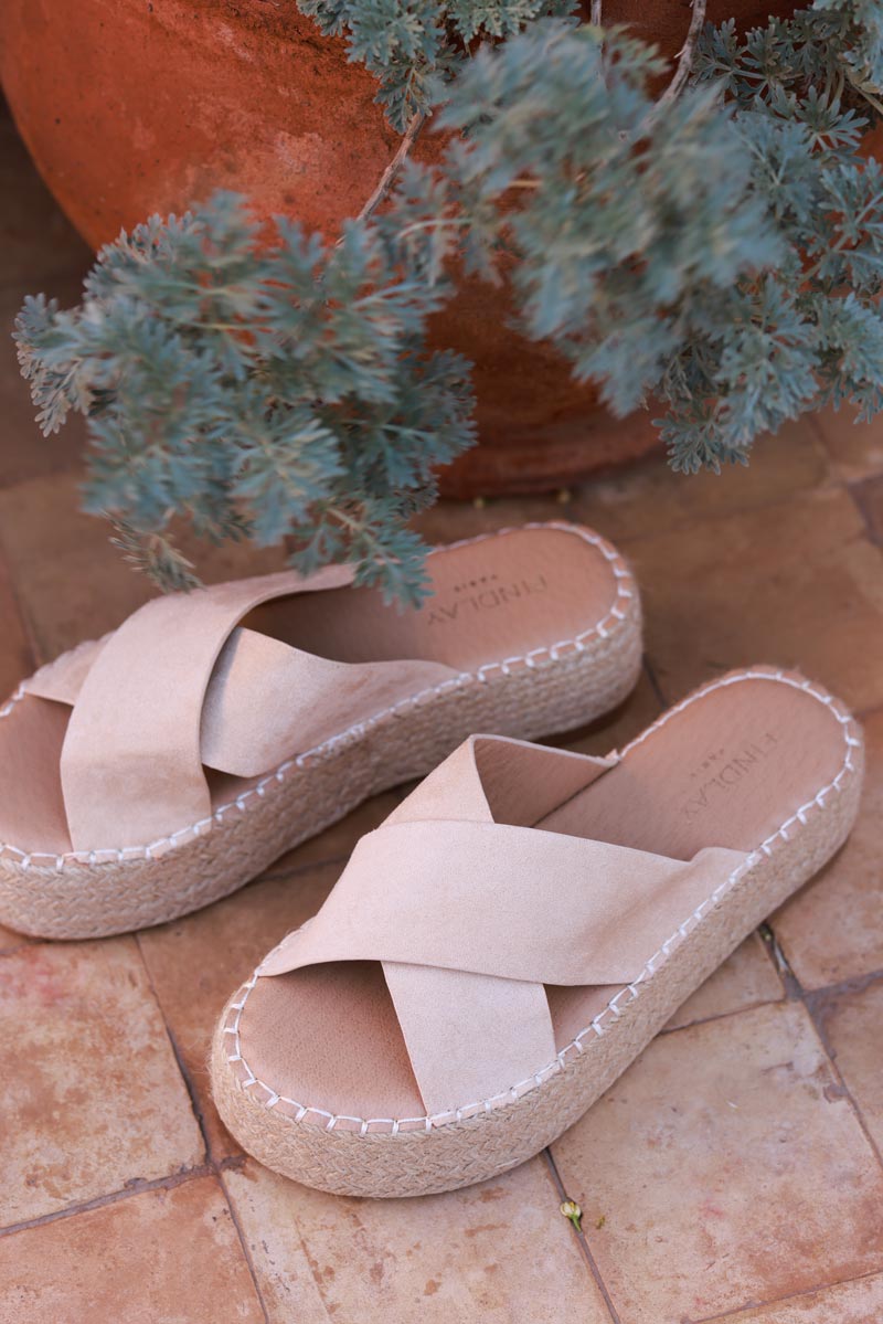 Beige X-Band Sueded Mules