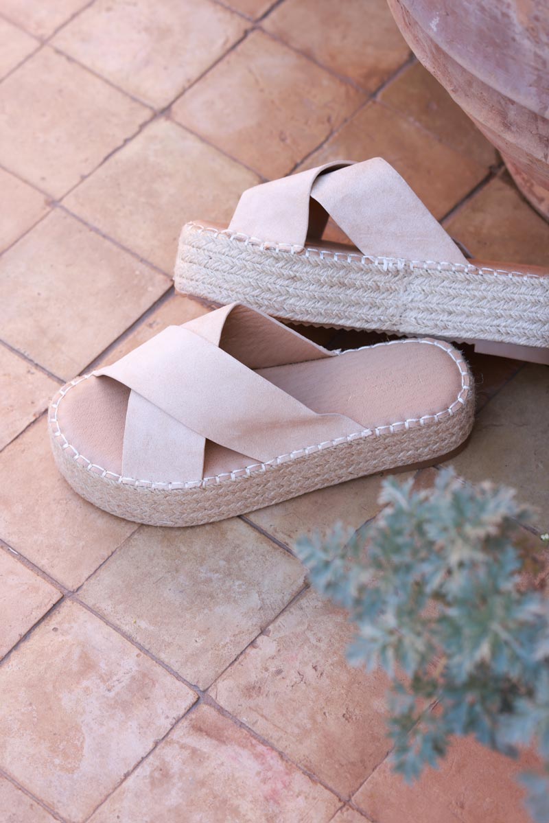 Beige X-Band Sueded Mules