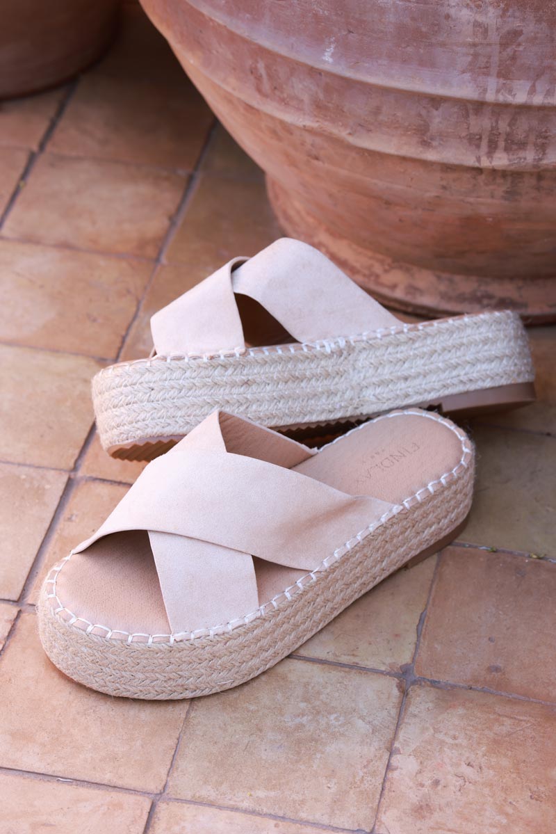 Beige X-Band Sueded Mules