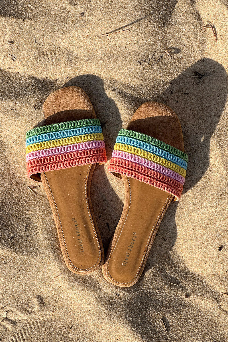 Mules bride en crochet multicolore