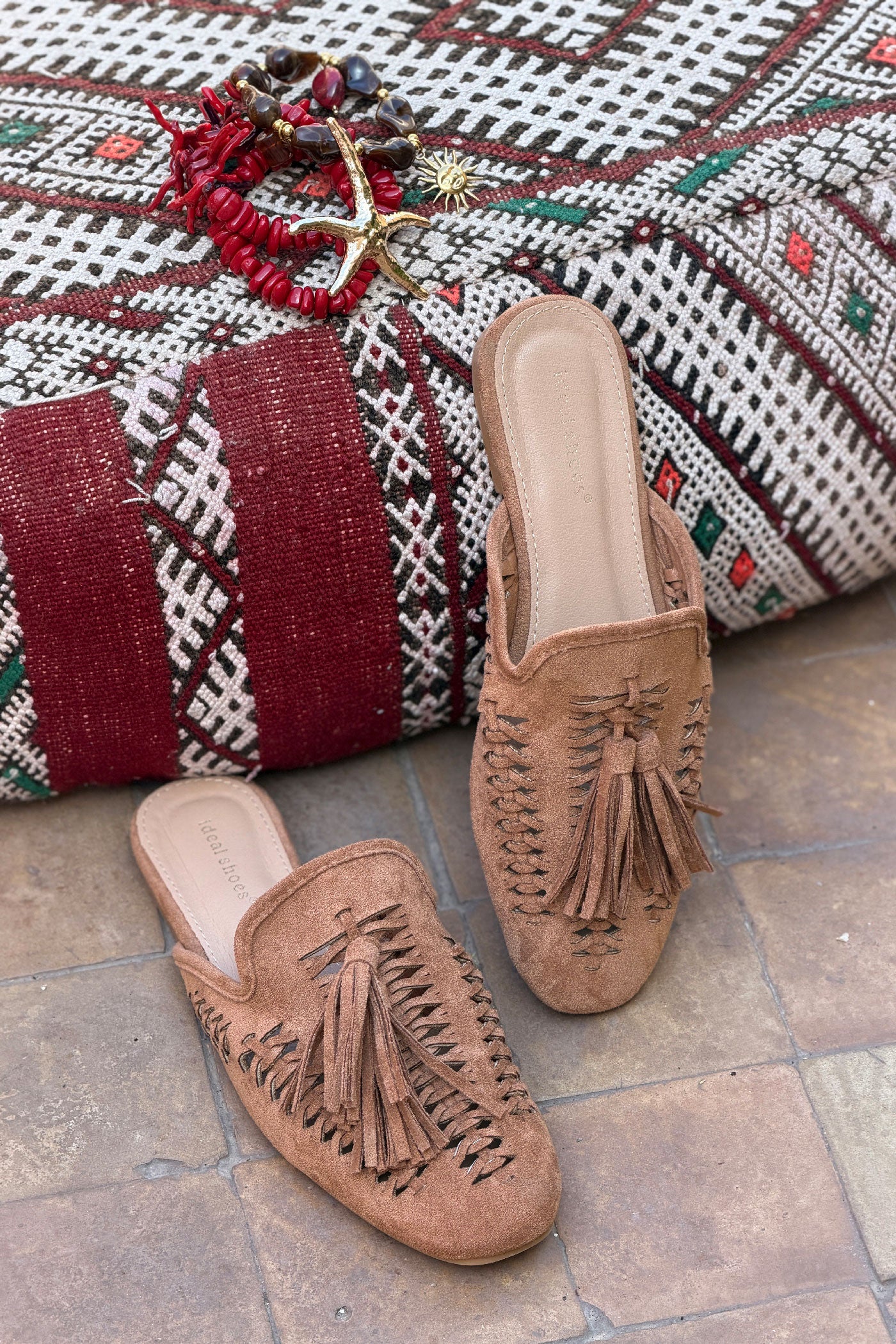 Camel suedet Huarache Slides